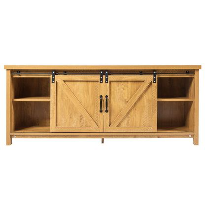Sliding Barn Door TV Stand and Media Console Cabinet with Storage for TVs up to 65 Inches - Golden