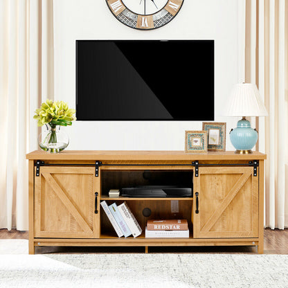 Sliding Barn Door TV Stand and Media Console Cabinet with Storage for TVs up to 65 Inches - Golden