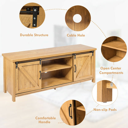 Sliding Barn Door TV Stand and Media Console Cabinet with Storage for TVs up to 65 Inches - Golden