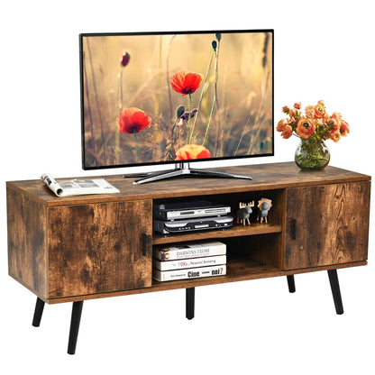 Industrial Style TV Console with Cabinets in Rustic Brown Finish