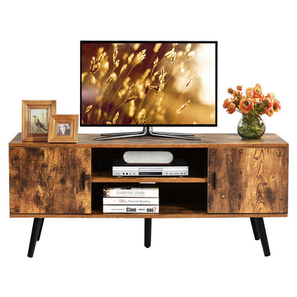 Industrial Style TV Console with Cabinets in Rustic Brown Finish