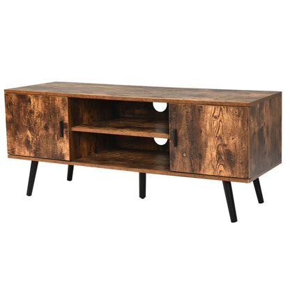 Industrial Style TV Console with Cabinets in Rustic Brown Finish