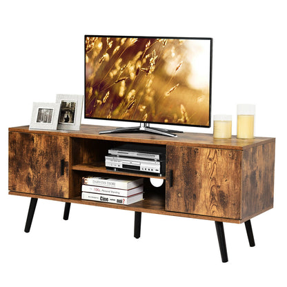 Industrial Style TV Console with Cabinets in Rustic Brown Finish