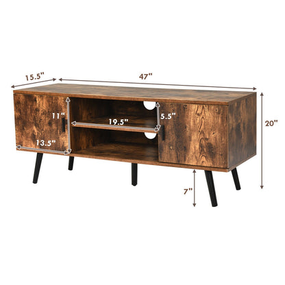 Industrial Style TV Console with Cabinets in Rustic Brown Finish
