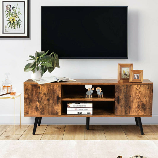 Industrial Style TV Console with Cabinets in Rustic Brown Finish
