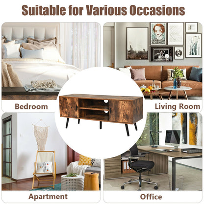 Industrial Style TV Console with Cabinets in Rustic Brown Finish