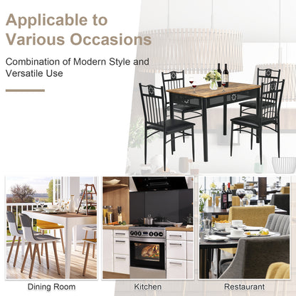 5 Piece Modern Dining Table Set with Cushioned Chairs and Metal Frame Space Saving Design - Black
