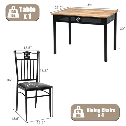 5 Piece Modern Dining Table Set with Cushioned Chairs and Metal Frame Space Saving Design - Black