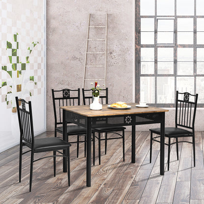 5 Piece Modern Dining Table Set with Cushioned Chairs and Metal Frame Space Saving Design - Black