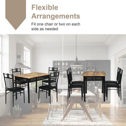 5 Piece Modern Dining Table Set with Cushioned Chairs and Metal Frame Space Saving Design - Black