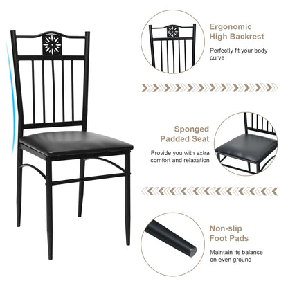 5 Piece Modern Dining Table Set with Cushioned Chairs and Metal Frame Space Saving Design - Black