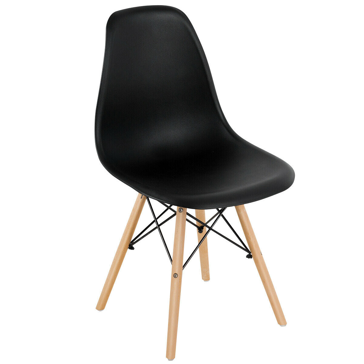 Mid-Century Modern Dining Chairs with Wooden Legs Black, Set of 4