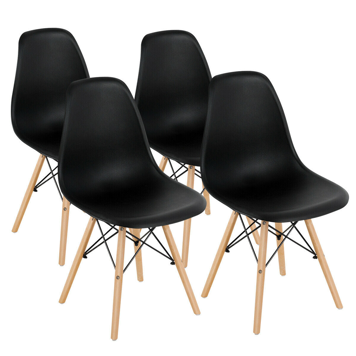 Mid-Century Modern Dining Chairs with Wooden Legs Black, Set of 4