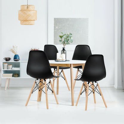 Mid-Century Modern Dining Chairs with Wooden Legs Black, Set of 4