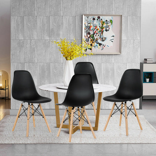 Mid-Century Modern Dining Chairs with Wooden Legs Black, Set of 4