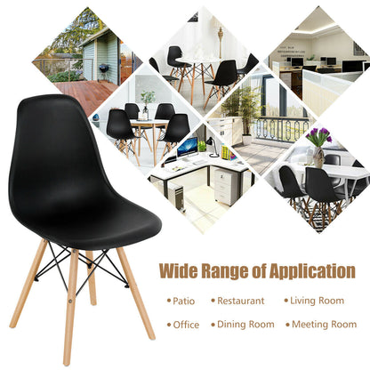 Mid-Century Modern Dining Chairs with Wooden Legs Black, Set of 4
