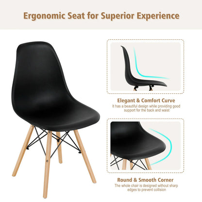 Mid-Century Modern Dining Chairs with Wooden Legs Black, Set of 4