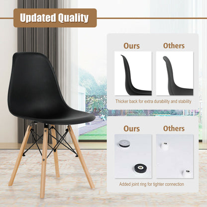 Mid-Century Modern Dining Chairs with Wooden Legs Black, Set of 4