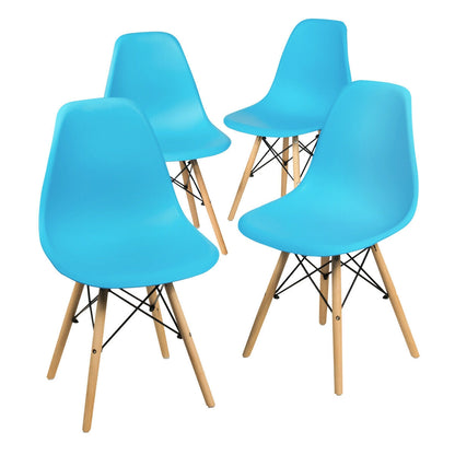 Mid-Century Modern Dining Chairs with Wooden Legs Blue, Set of 4