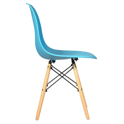 Mid-Century Modern Dining Chairs with Wooden Legs Blue, Set of 4