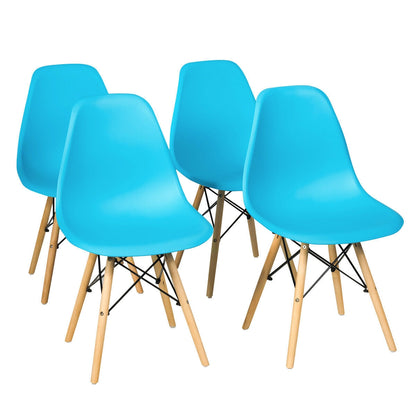 Mid-Century Modern Dining Chairs with Wooden Legs Blue, Set of 4
