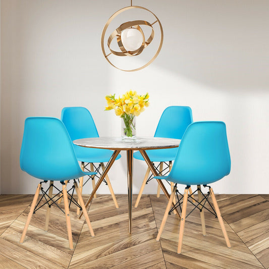 Mid-Century Modern Dining Chairs with Wooden Legs Blue, Set of 4