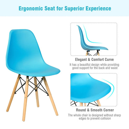 Mid-Century Modern Dining Chairs with Wooden Legs Blue, Set of 4