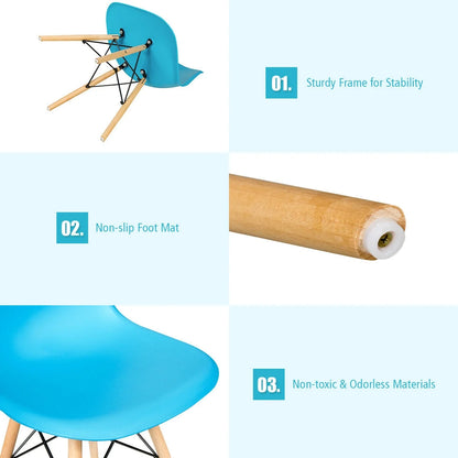 Mid-Century Modern Dining Chairs with Wooden Legs Blue, Set of 4