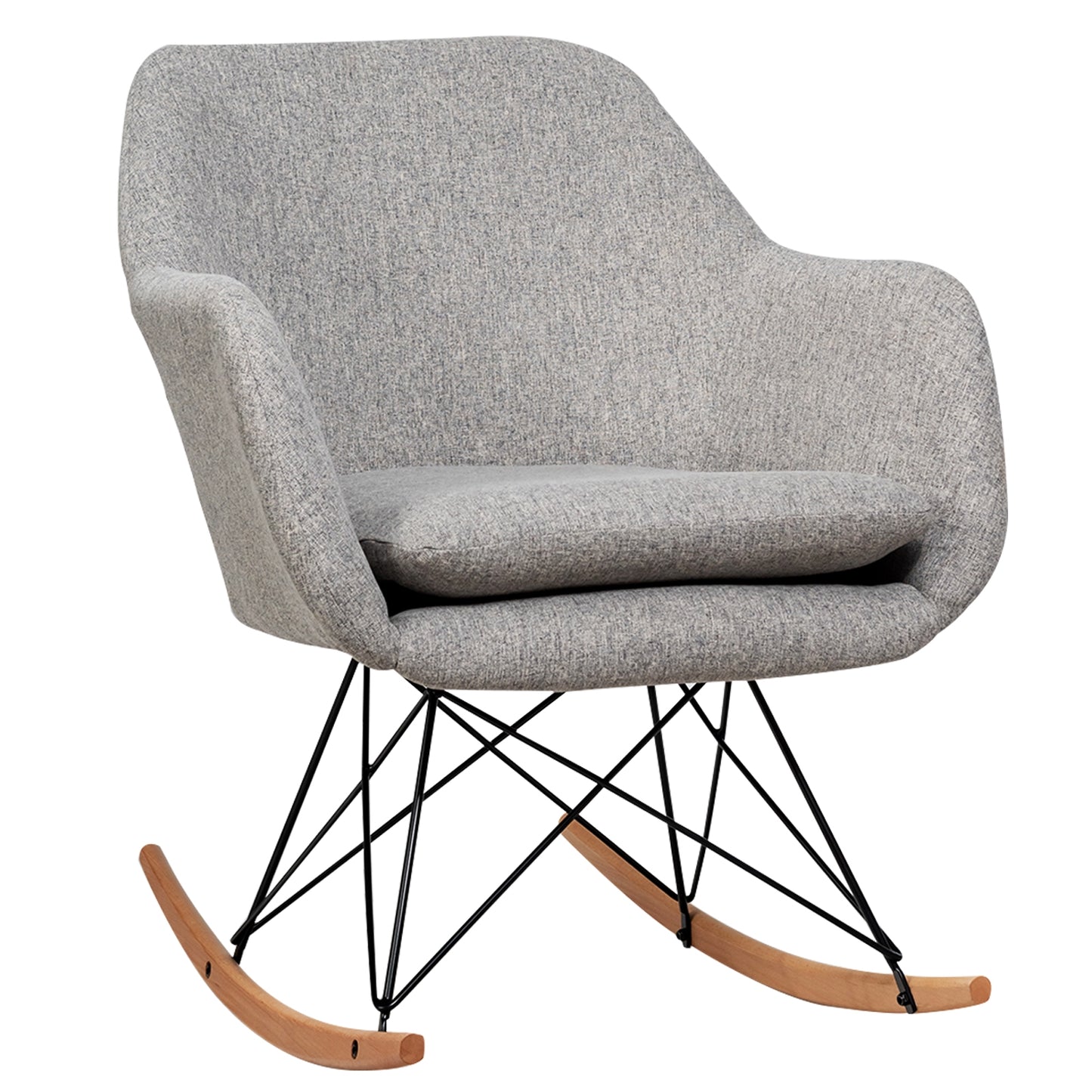Contemporary Linen Rocking Chair with Padded Seat and Beech Wood Legs