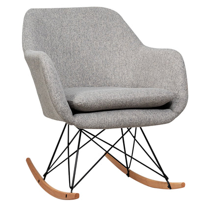 Contemporary Linen Rocking Chair with Padded Seat and Beech Wood Legs