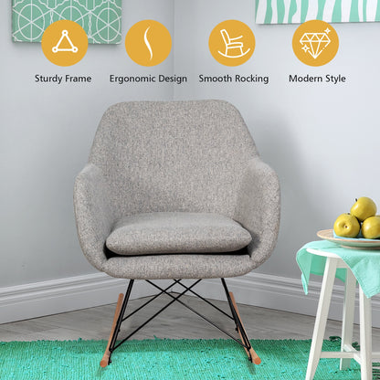 Contemporary Linen Rocking Chair with Padded Seat and Beech Wood Legs
