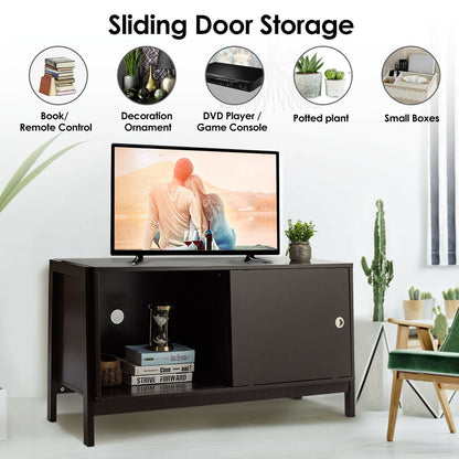Durable Wood TV Cabinet with Sliding Doors for Flat Screen TVs up to 50 Inch