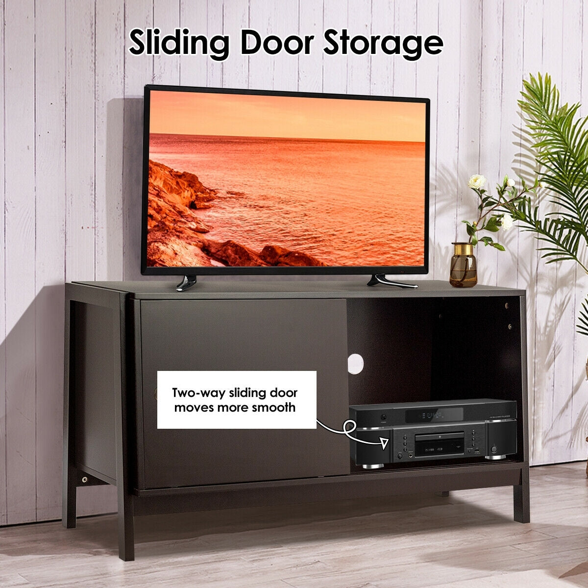 Durable Wood TV Cabinet with Sliding Doors for Flat Screen TVs up to 50 Inch
