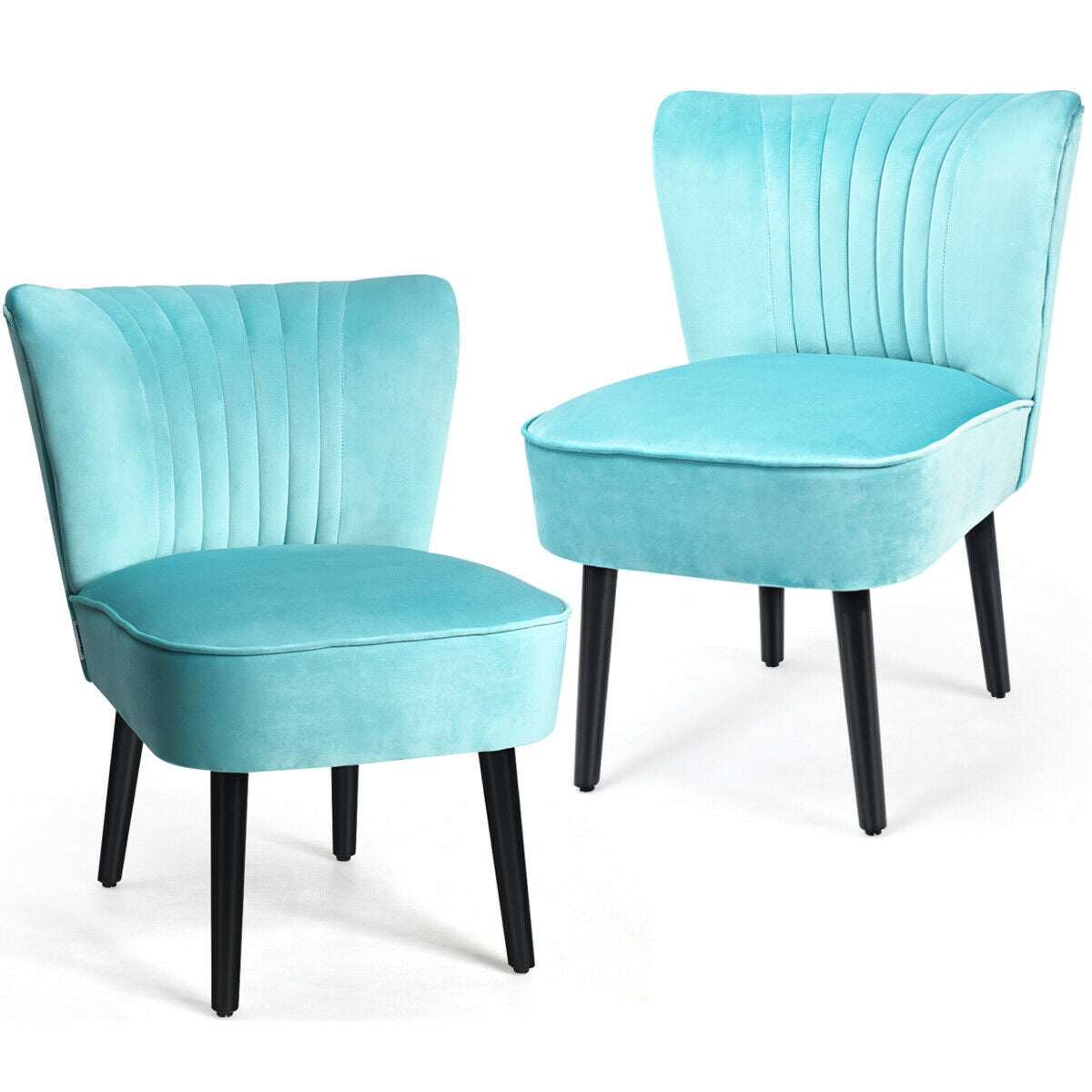 Set of 2 Modern Armless Upholstered Accent Chairs in Turquoise