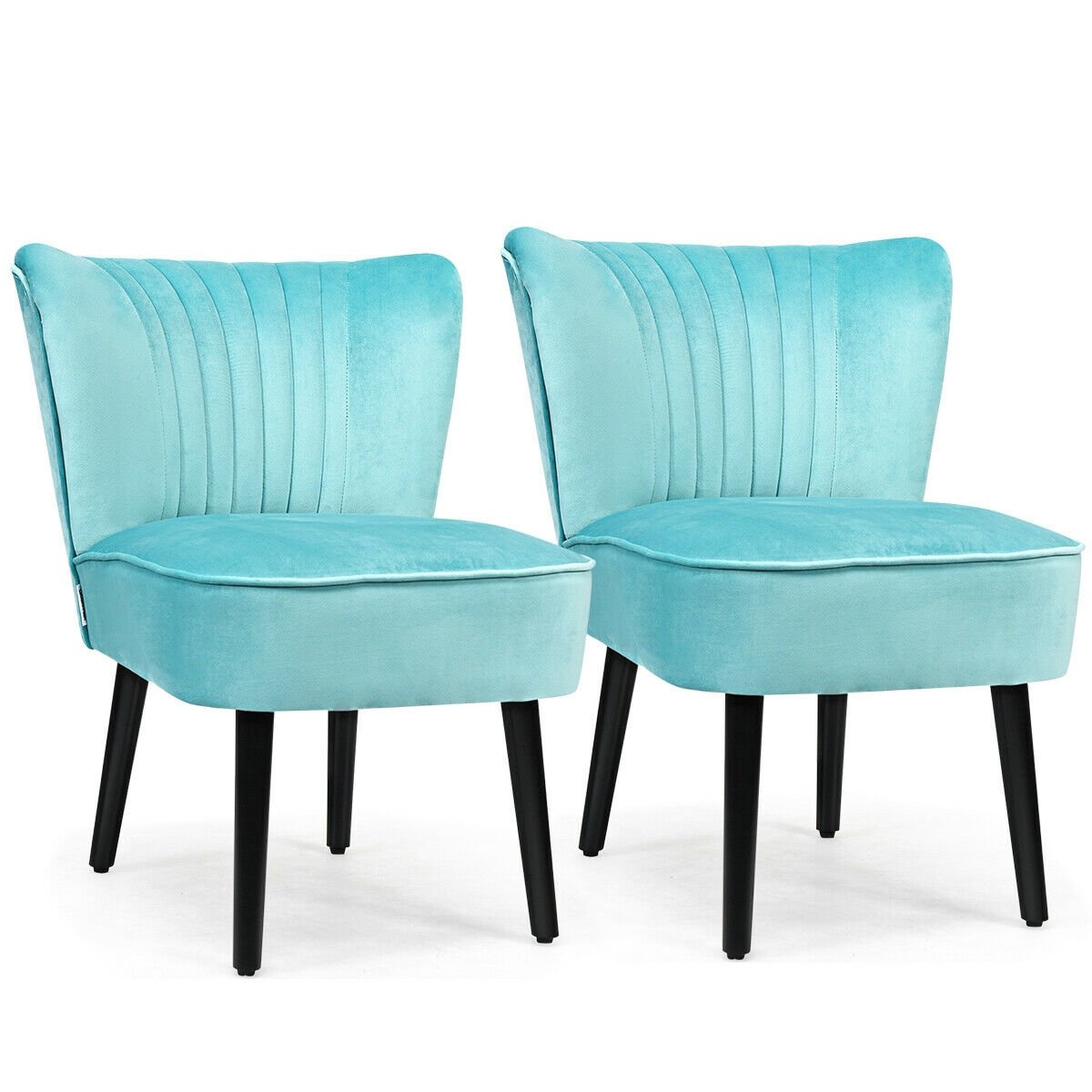 Set of 2 Modern Armless Upholstered Accent Chairs in Turquoise