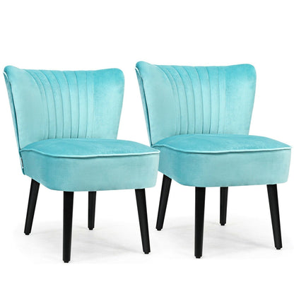 Set of 2 Modern Armless Upholstered Accent Chairs in Turquoise