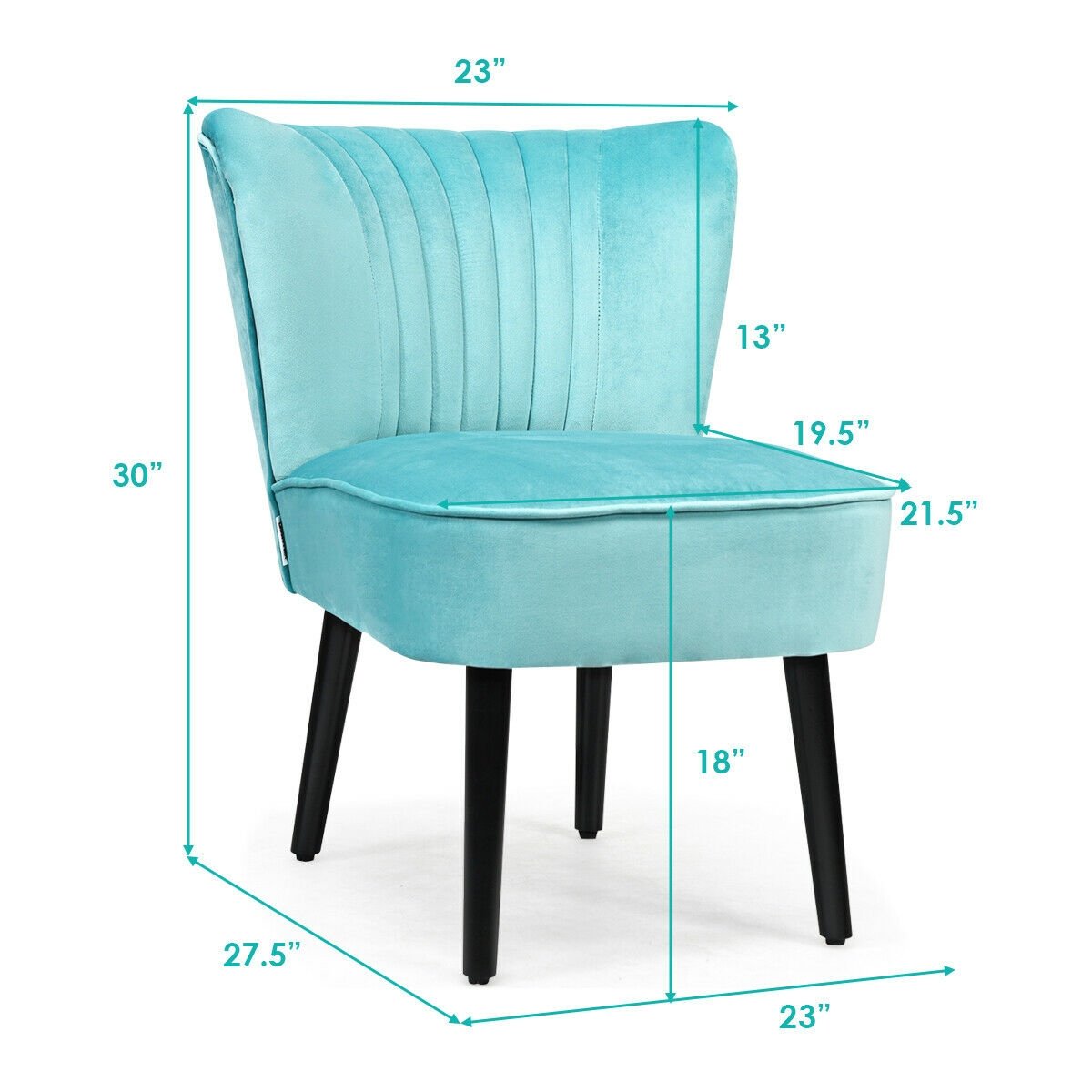 Set of 2 Modern Armless Upholstered Accent Chairs in Turquoise