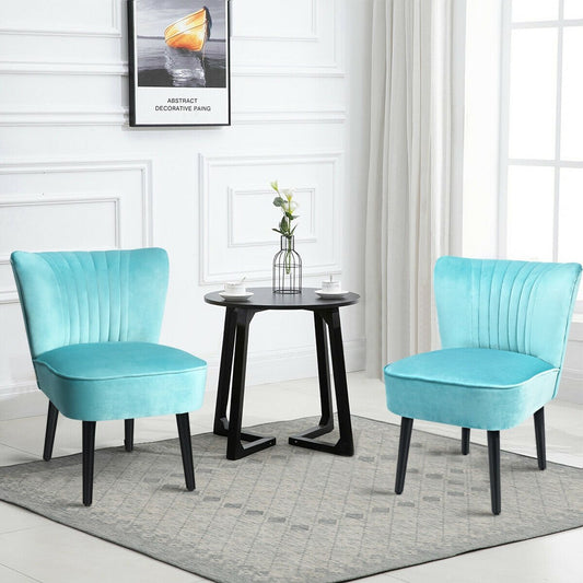 Set of 2 Modern Armless Upholstered Accent Chairs in Turquoise
