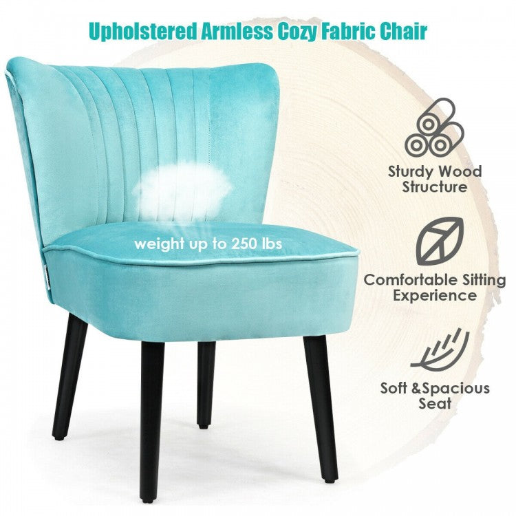 Set of 2 Modern Armless Upholstered Accent Chairs in Turquoise