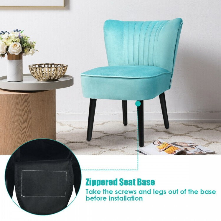 Set of 2 Modern Armless Upholstered Accent Chairs in Turquoise