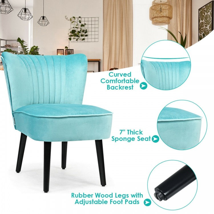 Set of 2 Modern Armless Upholstered Accent Chairs in Turquoise