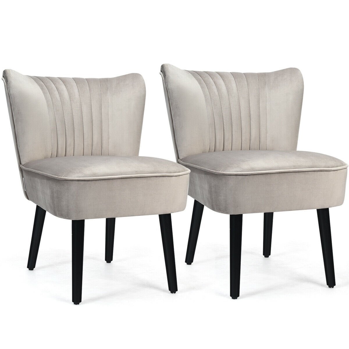 Set of 2 Modern Armless Upholstered Accent Chairs in Brown