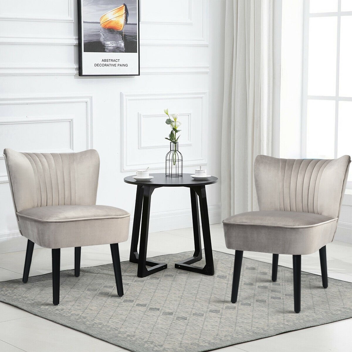 Set of 2 Modern Armless Upholstered Accent Chairs in Brown