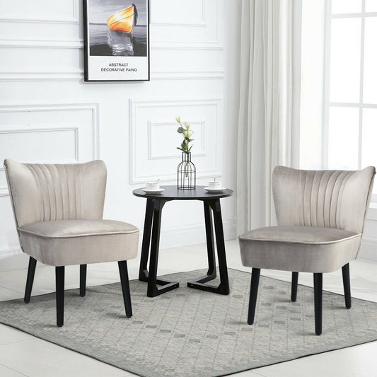 Set of 2 Modern Armless Upholstered Accent Chairs in Brown