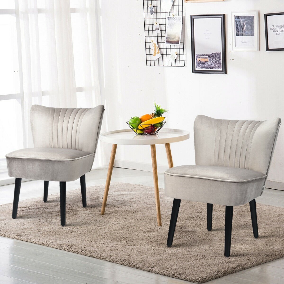 Set of 2 Modern Armless Upholstered Accent Chairs in Brown