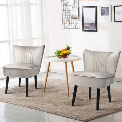 Set of 2 Modern Armless Upholstered Accent Chairs in Brown