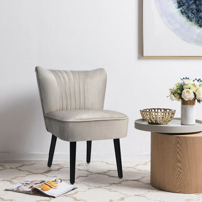 Set of 2 Modern Armless Upholstered Accent Chairs in Brown