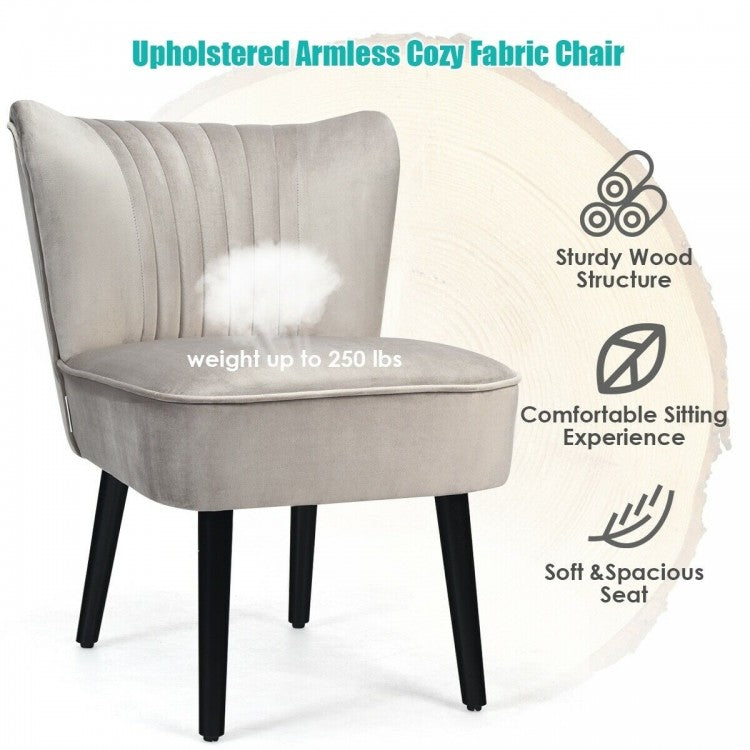 Set of 2 Modern Armless Upholstered Accent Chairs in Brown