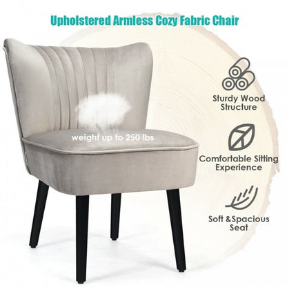 Set of 2 Modern Armless Upholstered Accent Chairs in Brown