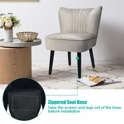 Set of 2 Modern Armless Upholstered Accent Chairs in Brown